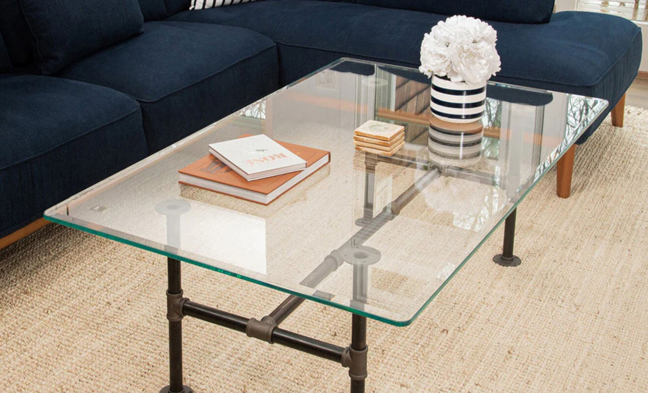 glass coffee table in living room